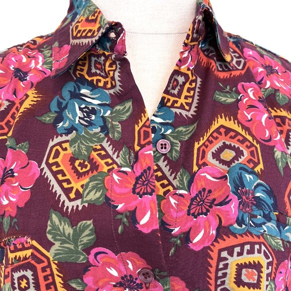 NWT 90's Funky Floral Aztec Long Sleeve Shirt - Size Medium - Ilio - Picture 2 of 8